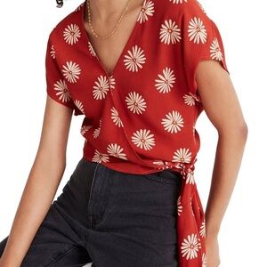 NWT Madewell Sash-Tie Cropped Short Sleeve Wrap Top in Daisy Daydream Size Med